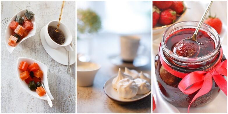 Os doces permitidos para a gota son a marmelada, os malvaviscos e a marmelada.